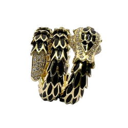 Bague en or jaune, émail, émeraudes et diamants