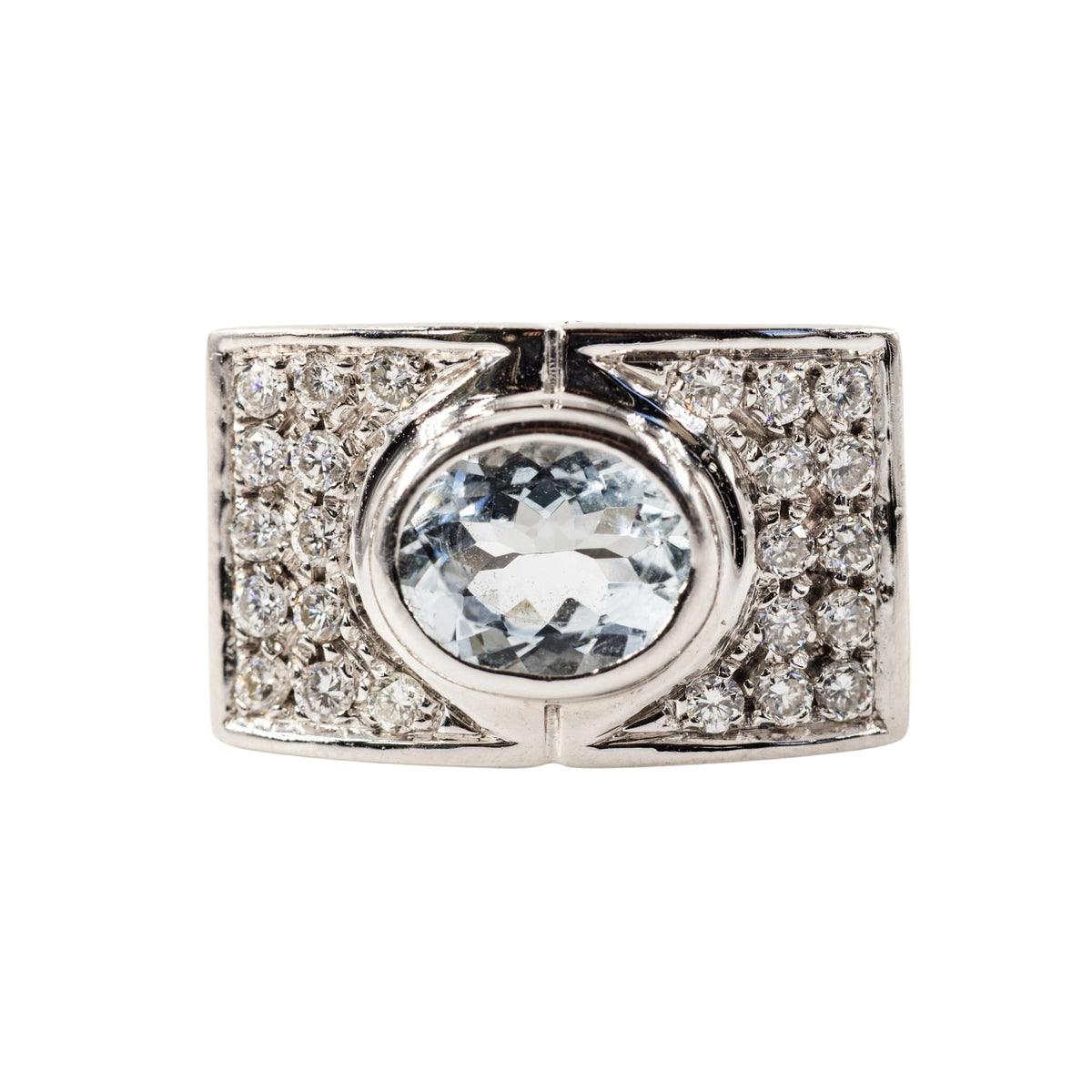 Bague Tank en or blanc, aigue-marine et diamants