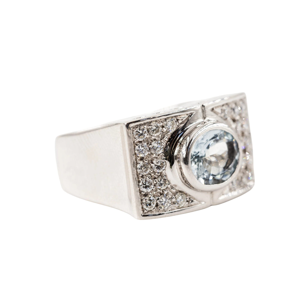 Bague Tank en or blanc, aigue-marine et diamants