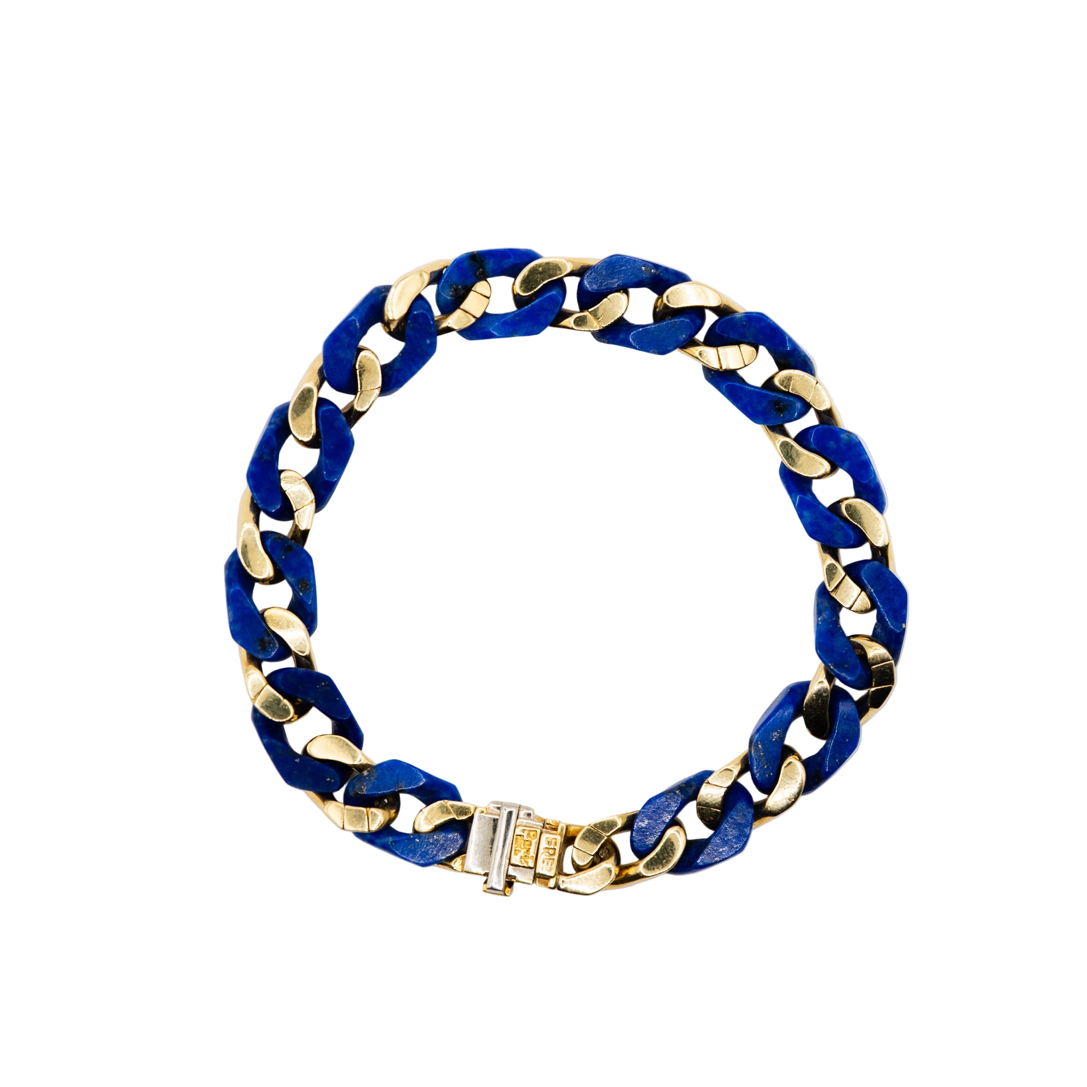 Bracelet Maille gourmette FRED en or jaune, lapis lazuli et diamants