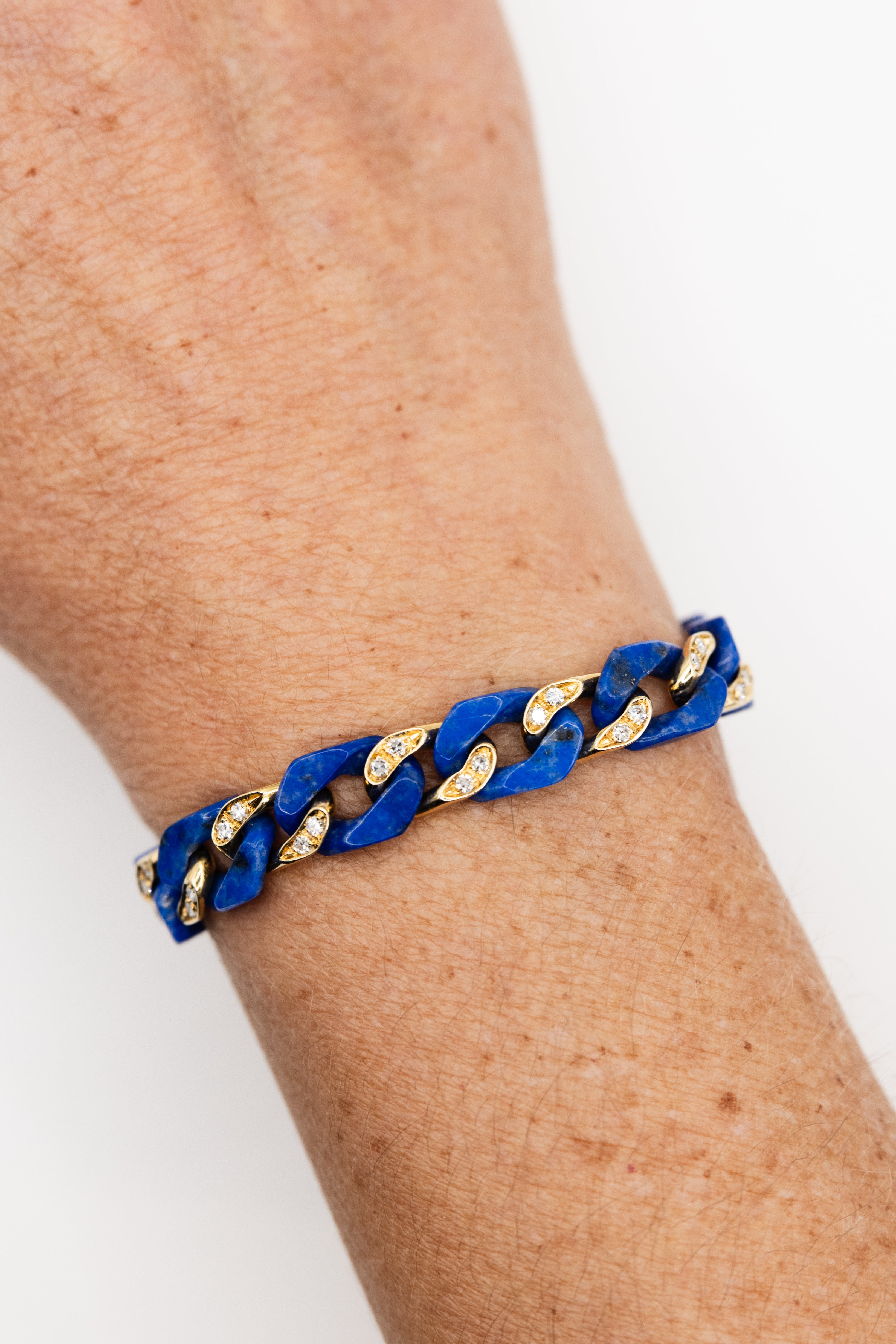 Bracelet Maille gourmette FRED en or jaune, lapis lazuli et diamants