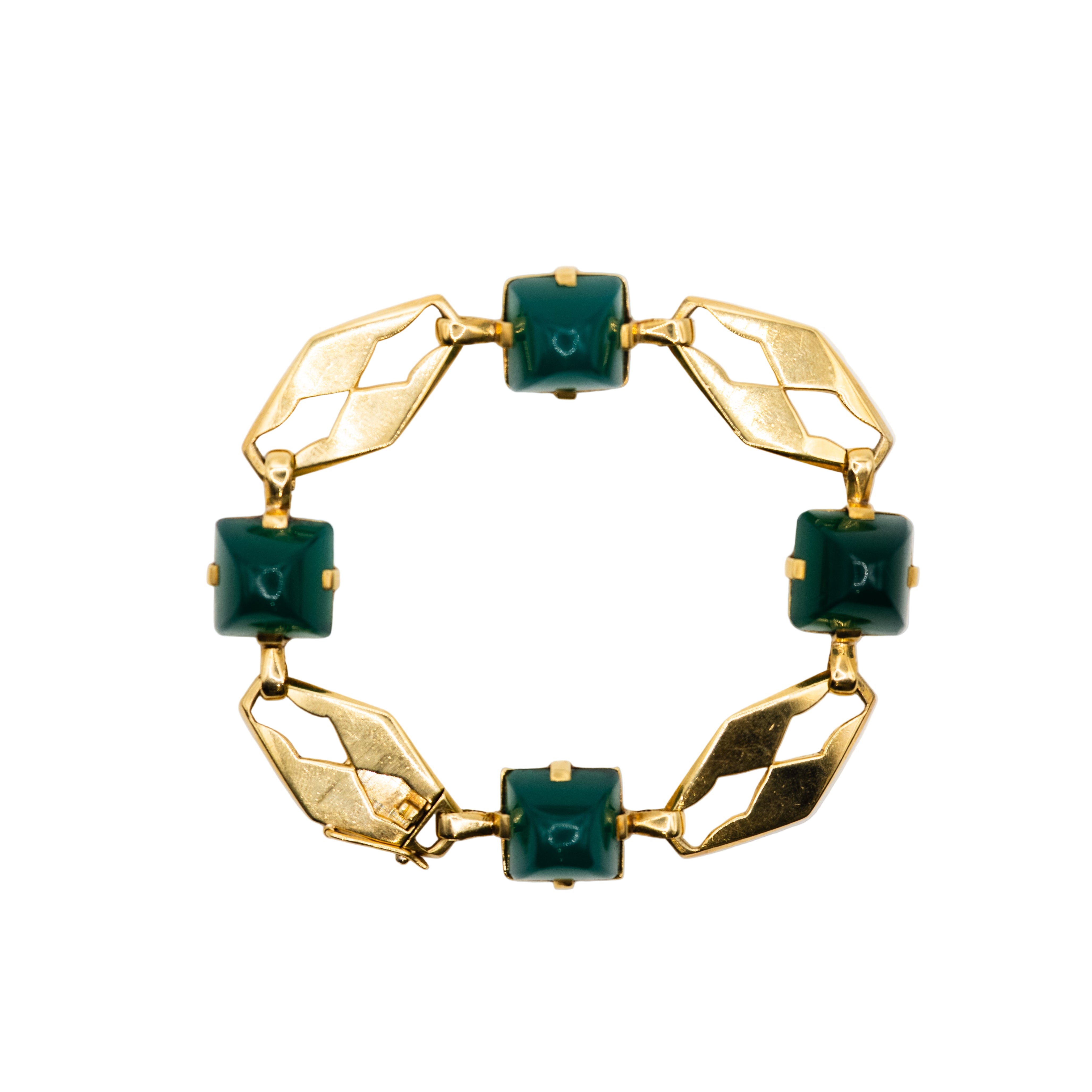 Bracelet à maillons articulés en or jaune et chrysoprase