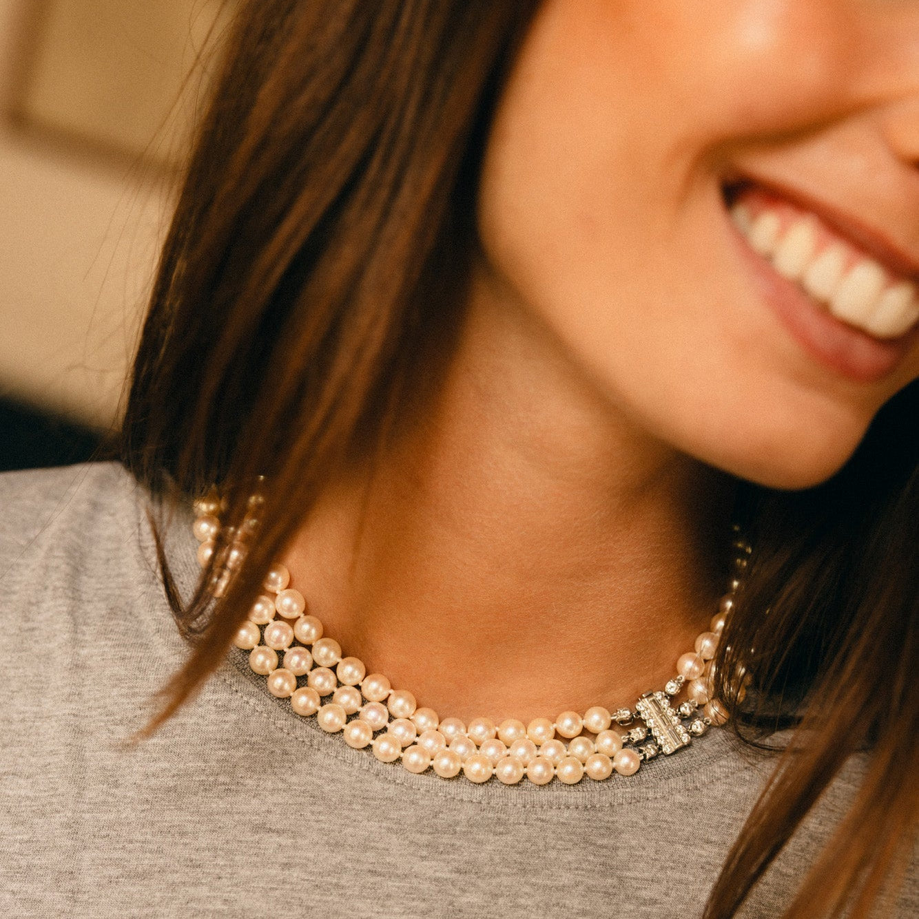 Collier Perles CARTIER en or blanc, platine et diamants