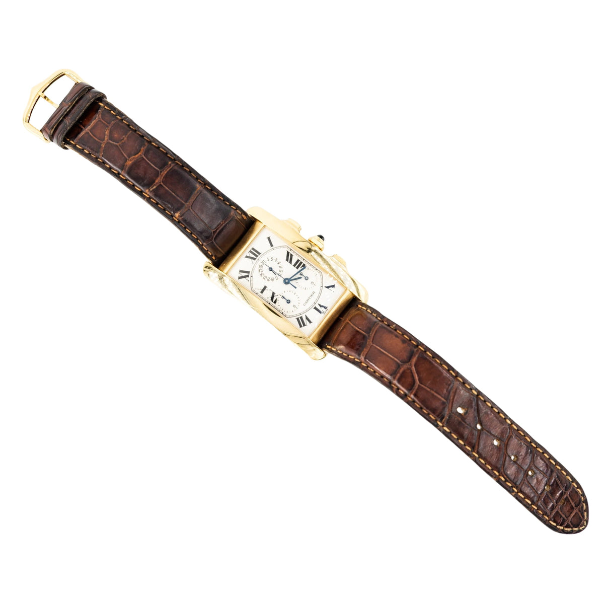 Montre CARTIER "Tank Américaine Chronoflex" en or jaune et cuir