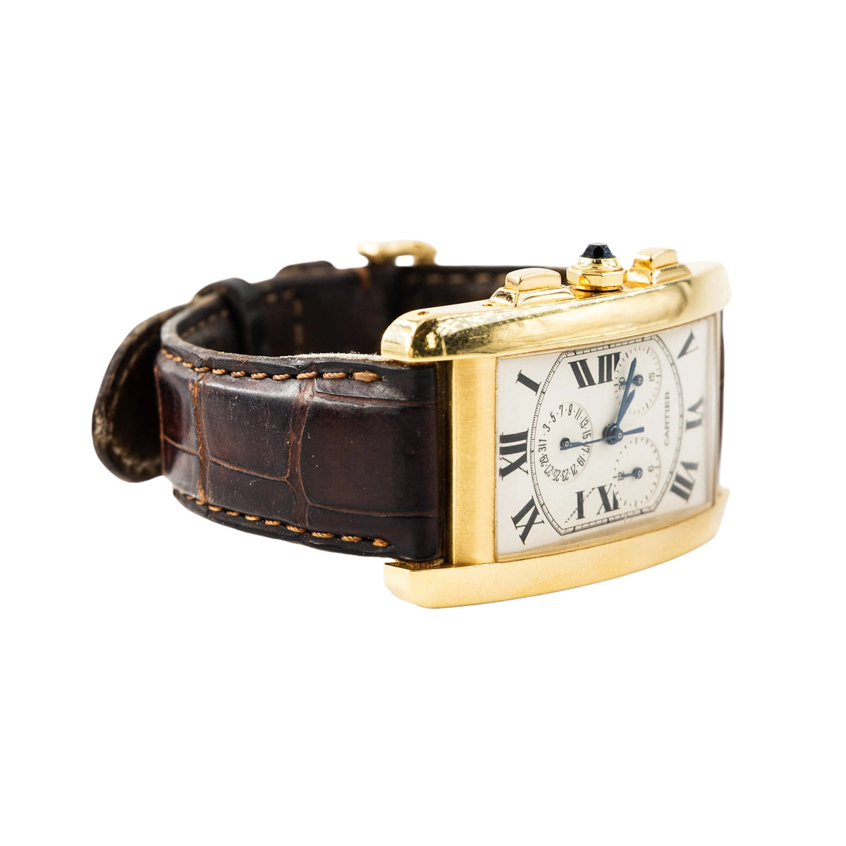 Montre CARTIER Tank Américaine Chronoflex en or jaune et cuir