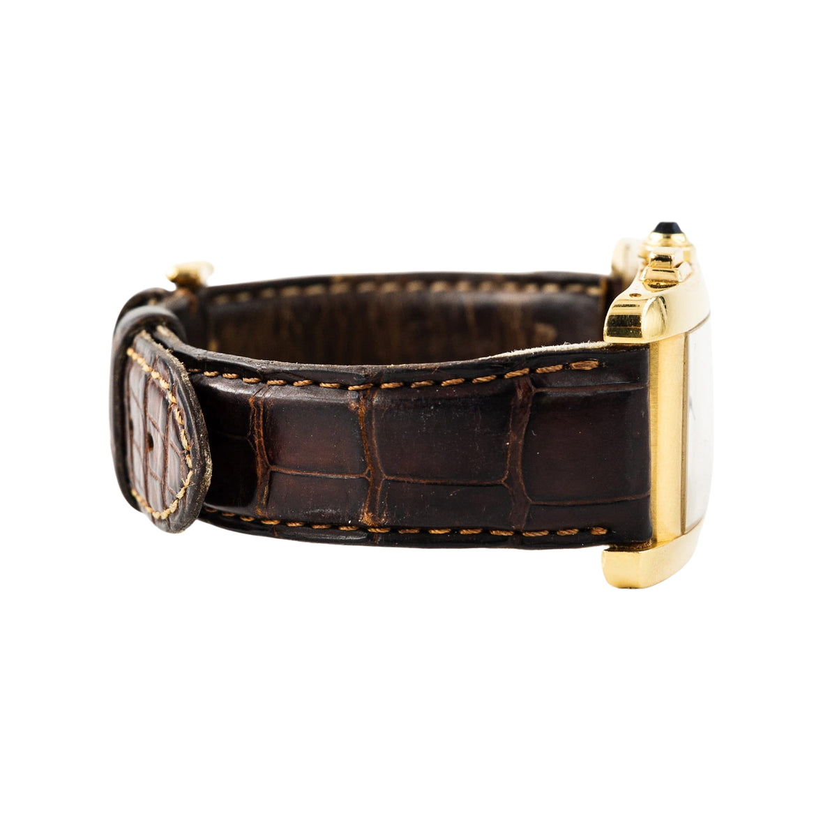 Montre CARTIER Tank Américaine Chronoflex en or jaune et cuir