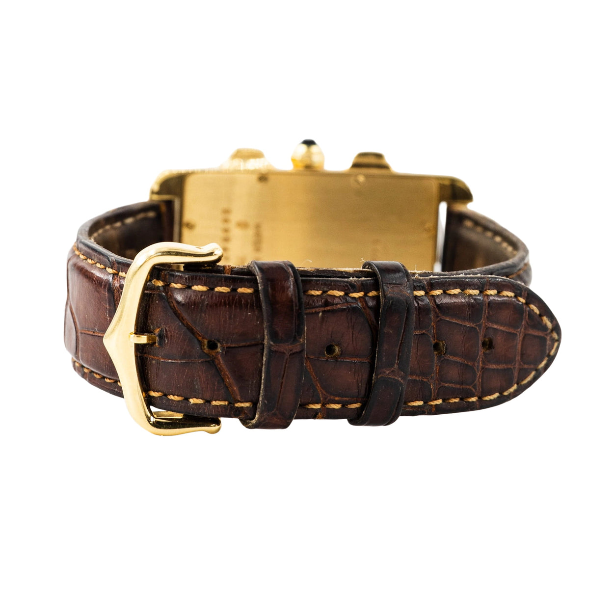 Montre CARTIER Tank Américaine Chronoflex en or jaune et cuir