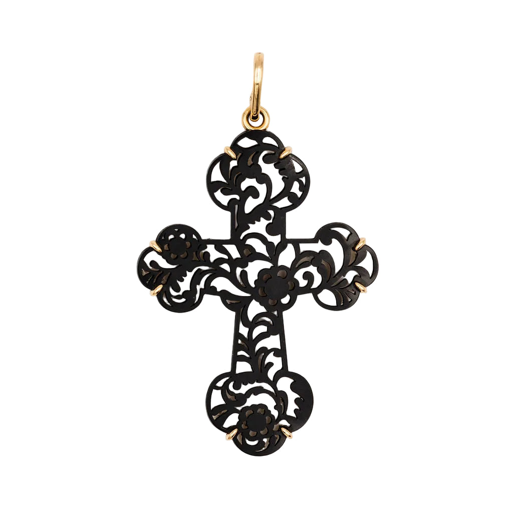 Pendentif POMELLATO Victoria croix en or rose et jais