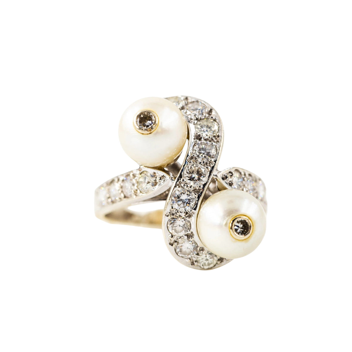 Bague Toi et Moi en or blanc, perles et diamants