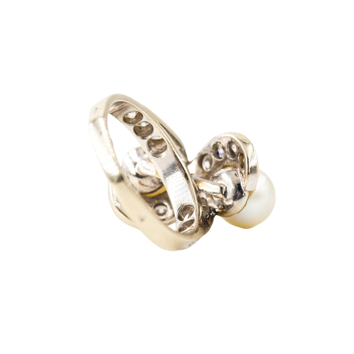 Bague Toi et Moi en or blanc, perles et diamants