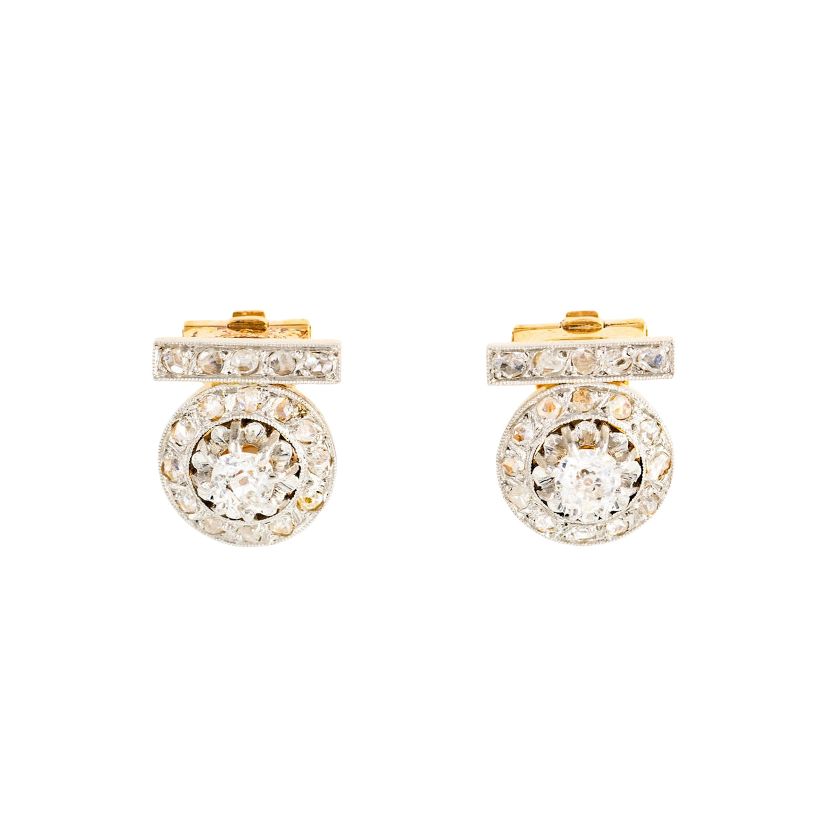 Boucles d'oreilles Clips Art Déco en platine, or jaune et diamants
