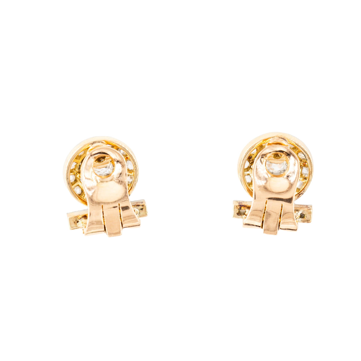 Boucles d'oreilles Clips Art Déco en platine, or jaune et diamants