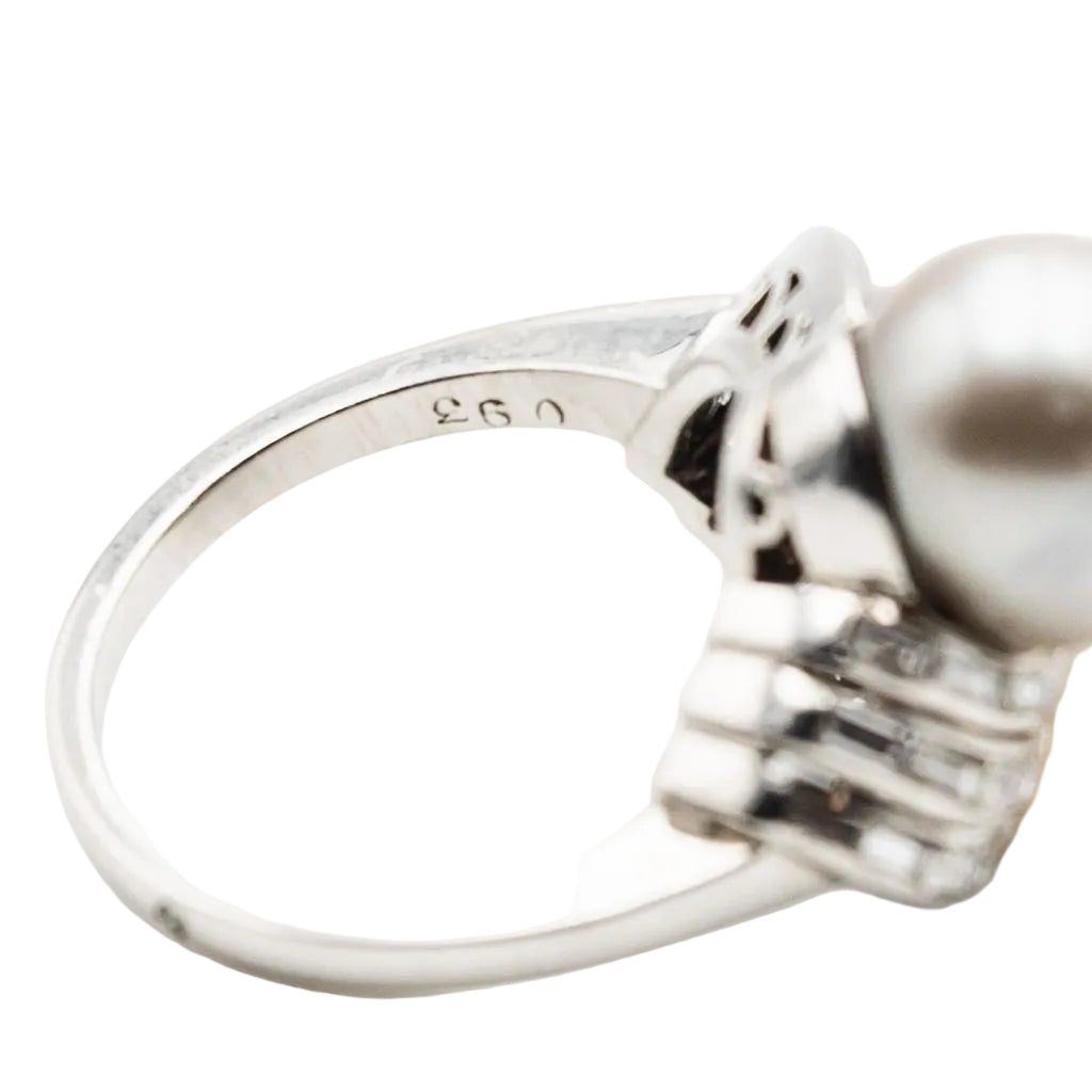 Bague Toi & Moi en platine, perles et diamants