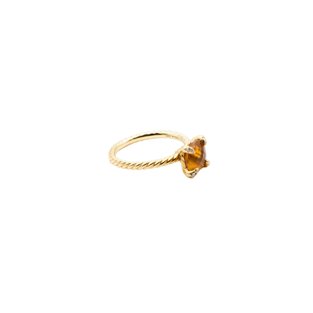 Bague Solitaire DAVID YURMAN "Chatelaine" en or jaune, citrine et diamants