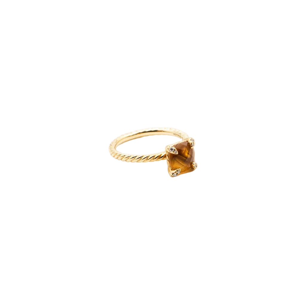 Bague Solitaire DAVID YURMAN "Chatelaine" en or jaune, citrine et diamants