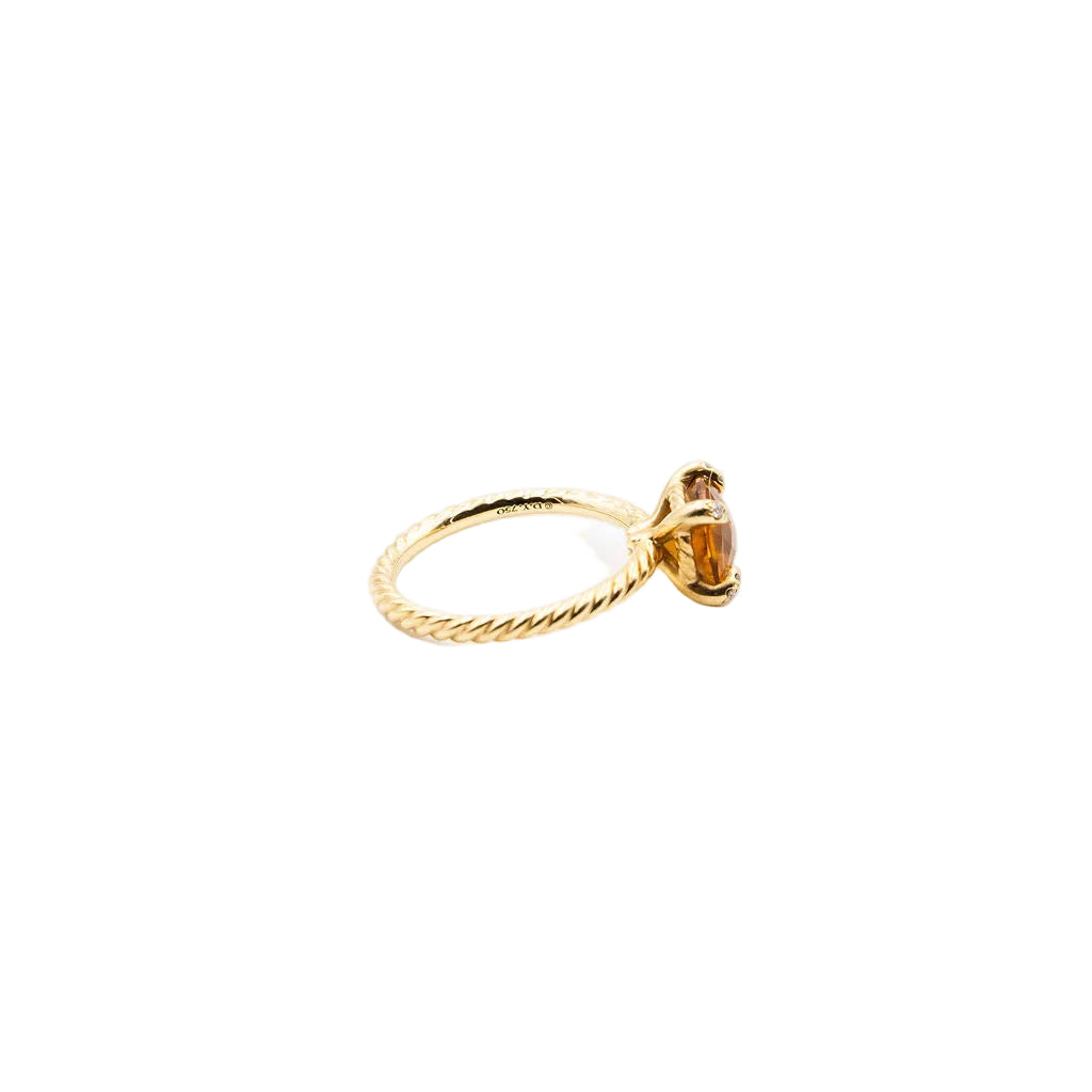 Bague Solitaire DAVID YURMAN "Chatelaine" en or jaune, citrine et diamants