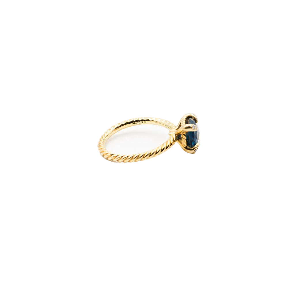 Bague Solitaire DAVID YURMAN "Chatelaine" en or jaune, topaze bleue et diamants