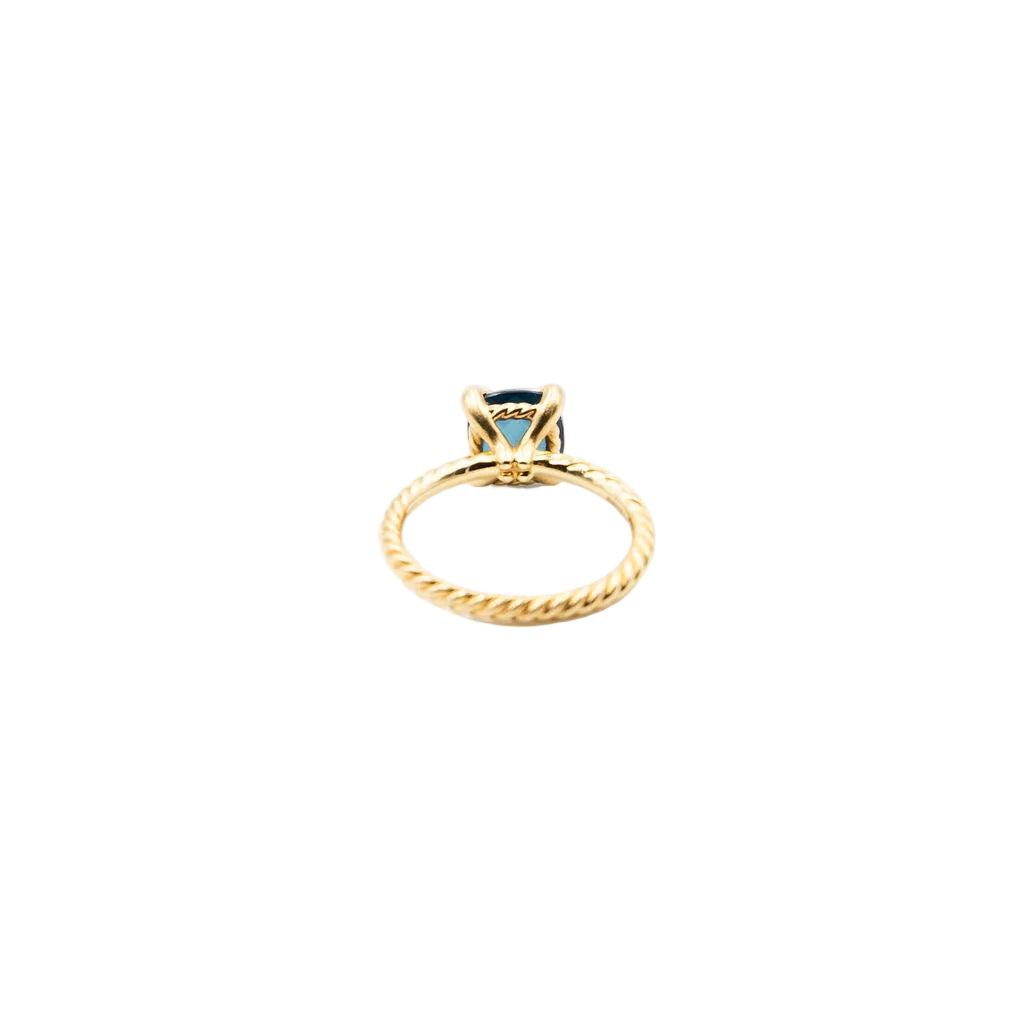 Bague Solitaire DAVID YURMAN "Chatelaine" en or jaune, topaze bleue et diamants