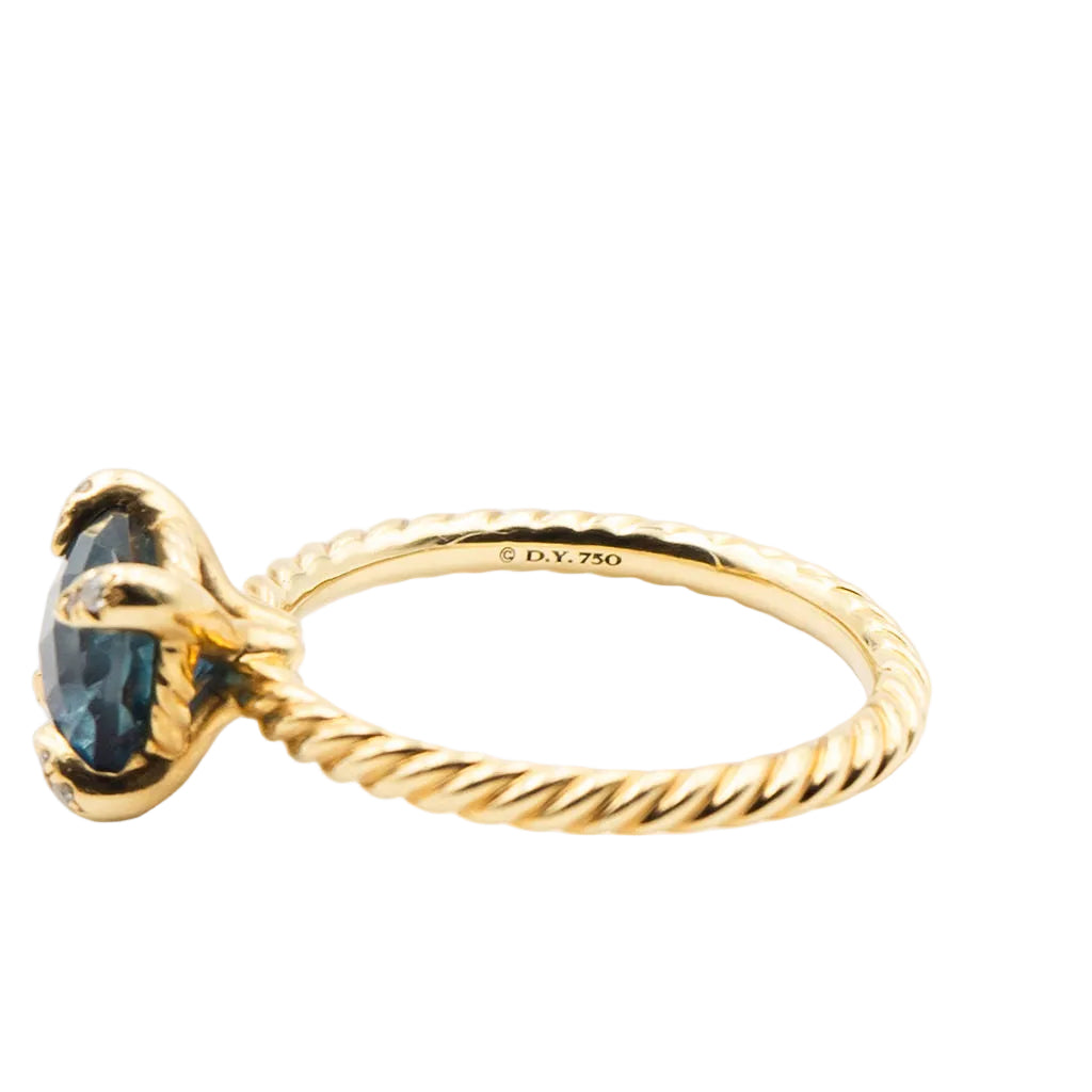 Bague Solitaire DAVID YURMAN "Chatelaine" en or jaune, topaze bleue et diamants