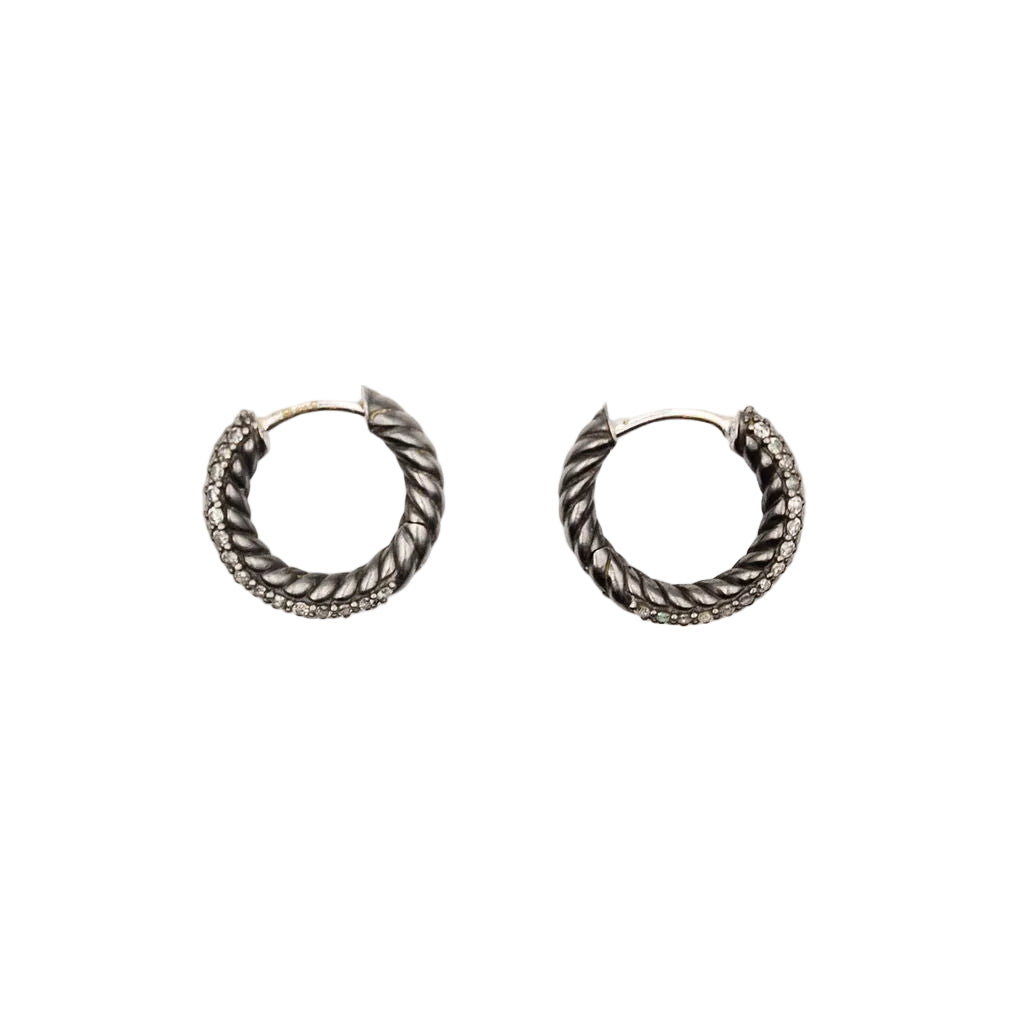 Boucles d'oreilles Créoles DAVID YURMAN en argent noirci et diamants