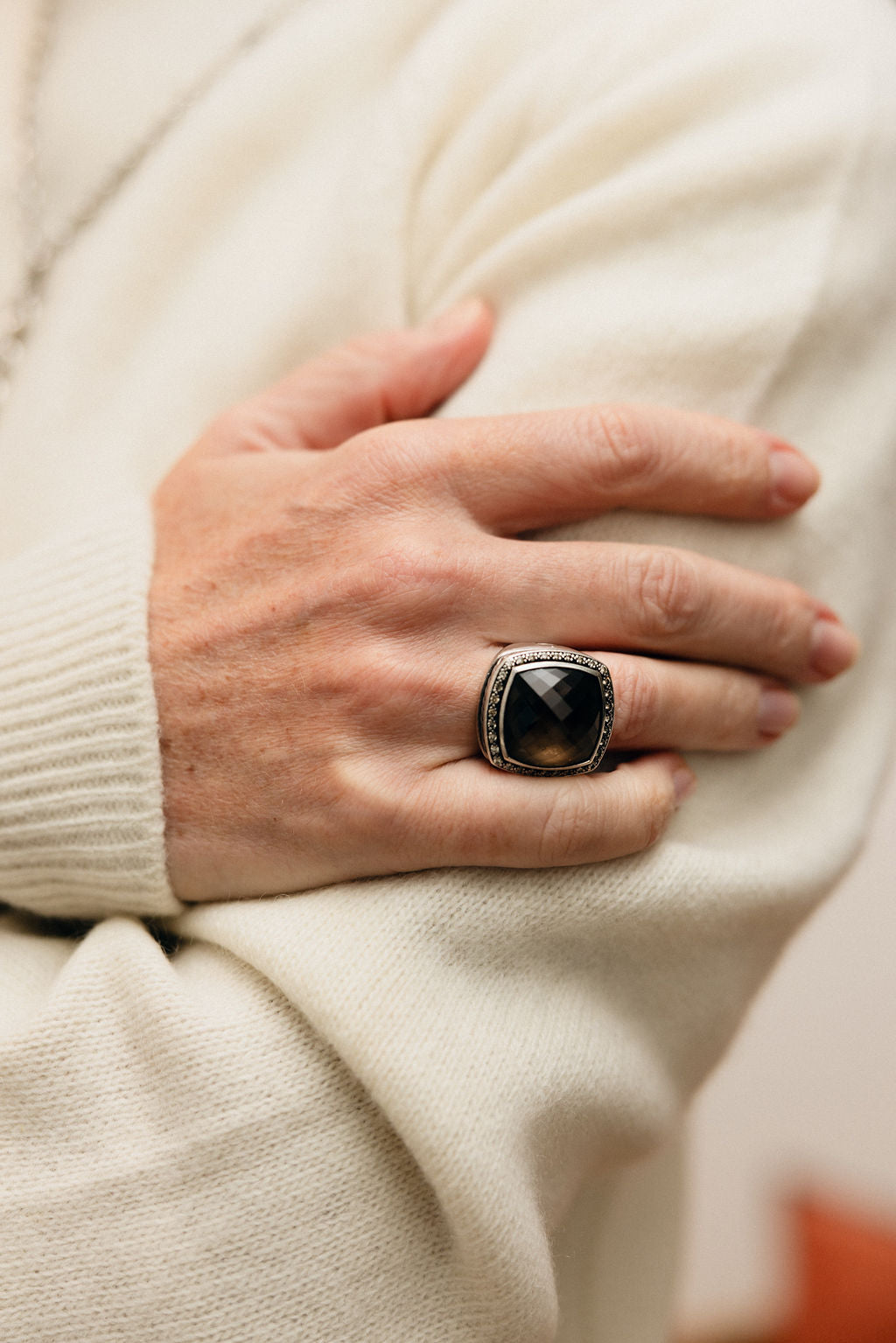 Bague Cocktail DAVID YURMAN "Albion" en argent, quartz et diamants