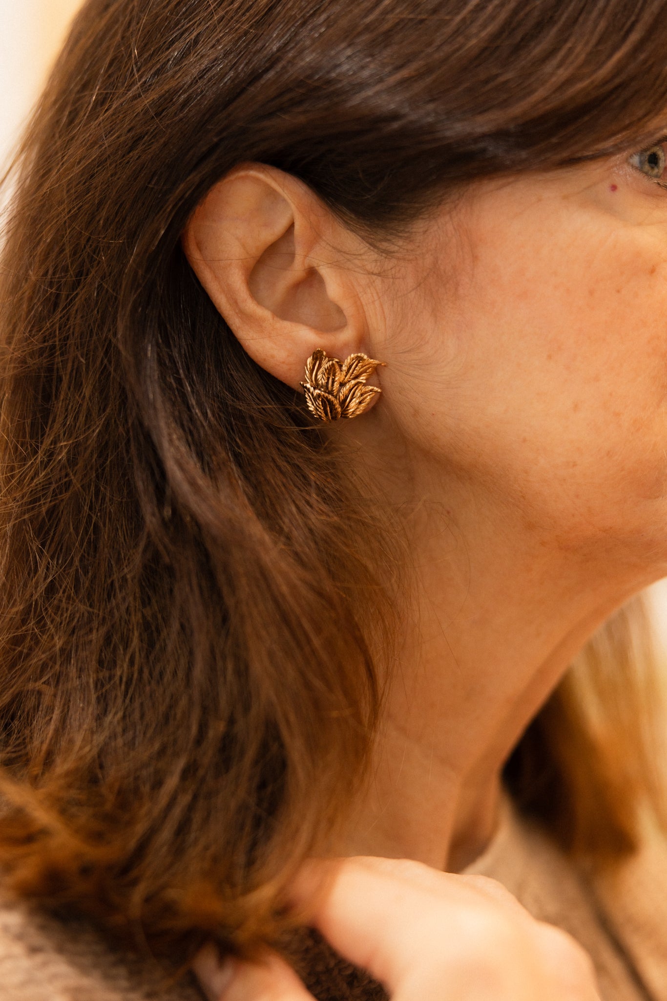 Earrings Vintage foliage in yellow gold
