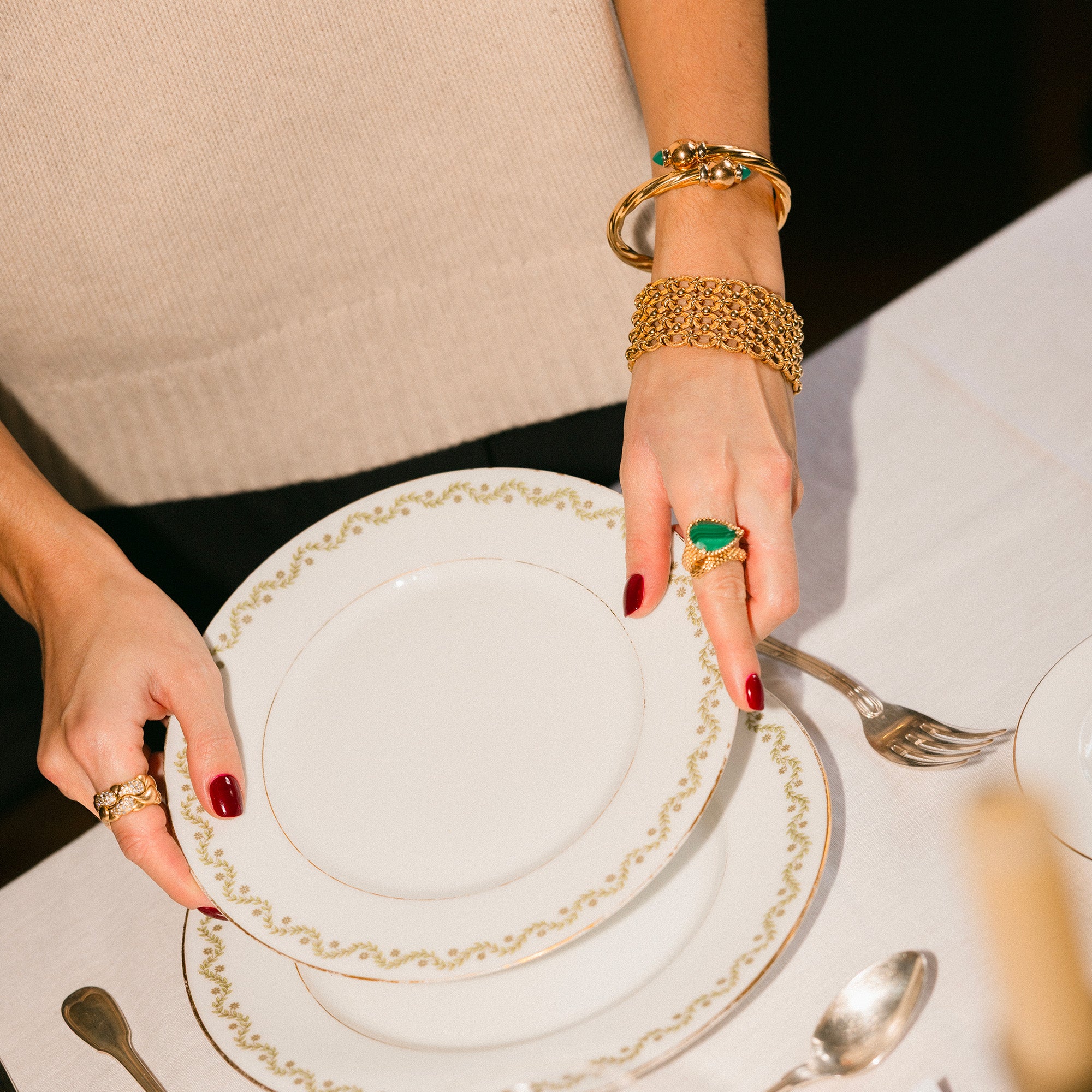 FRED bangle bracelet in yellow gold, rose gold and chrysoprase