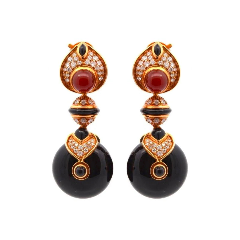 Boucles d'oreilles Clip MARINA B. Pneu en or jaune, onyx, cornaline et diamants