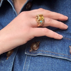 Bague cocktail citrine et turquoise