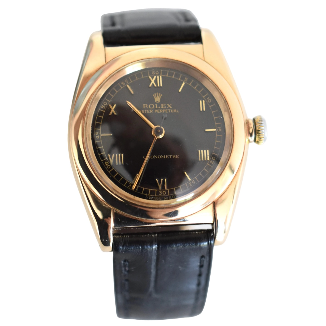 Montre ROLEX "Oyster Perpetual Bubbleback Ovetto" en or jaune et cuir