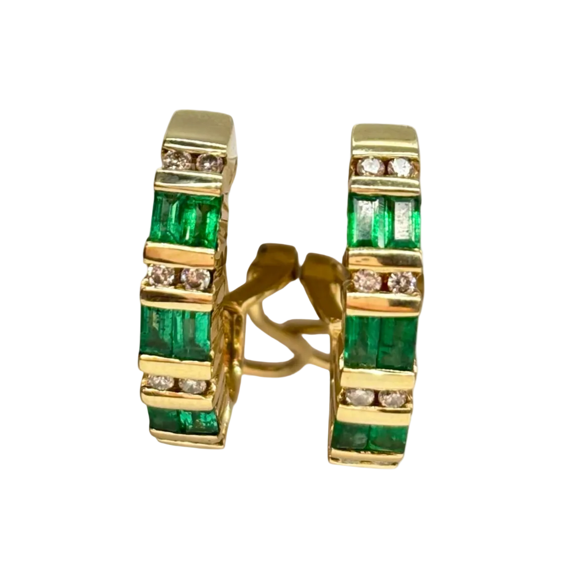 Boucles d'oreilles Clips en or jaune, émeraudes et diamants