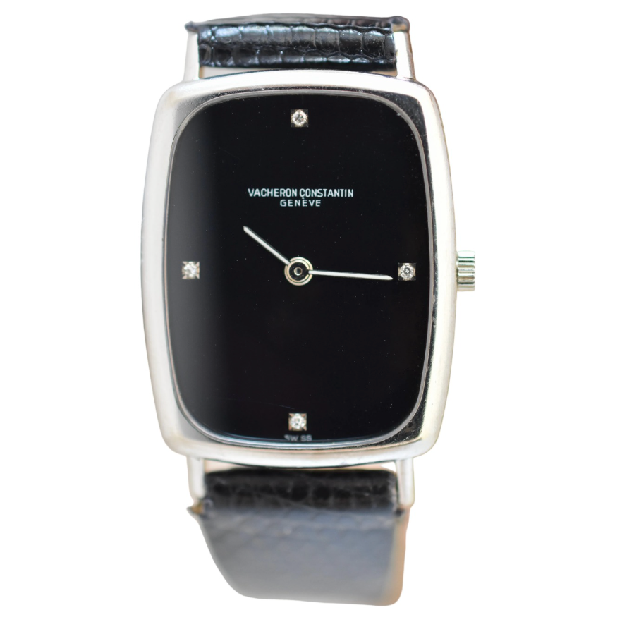Montre VACHERON CONSTANTIN en or blanc, acier, cuir, onyx et diamants