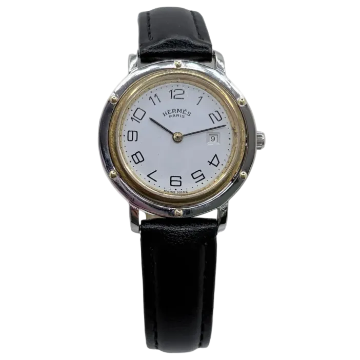 Montre HERMÈS "Clipper" en or jaune, acier et cuir