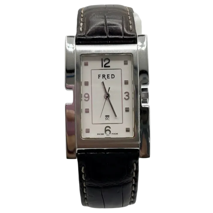 Montre FRED "Tank" en acier inoxydable et cuir