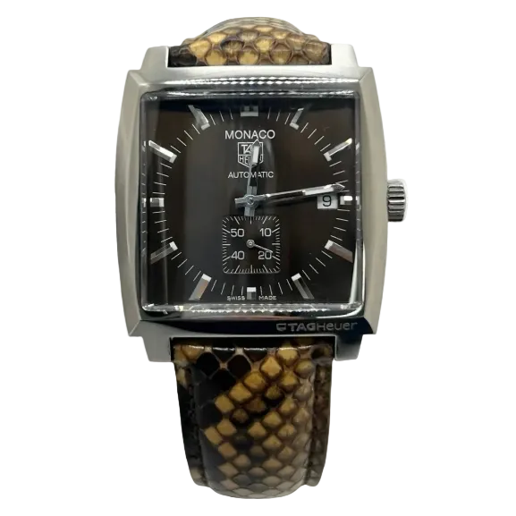 Montre TAG HEUER "Monaco Calibre 6" en acier inoxydable et cuir