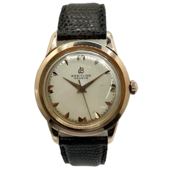 Montre BREITLING "Genève" plaqué or rose, acier et cuir