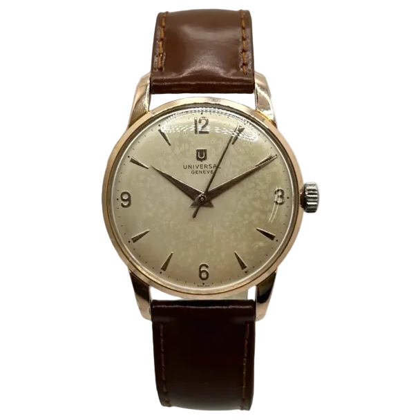 Montre UNIVERSAL GENÈVE plaqué or, acier et cuir