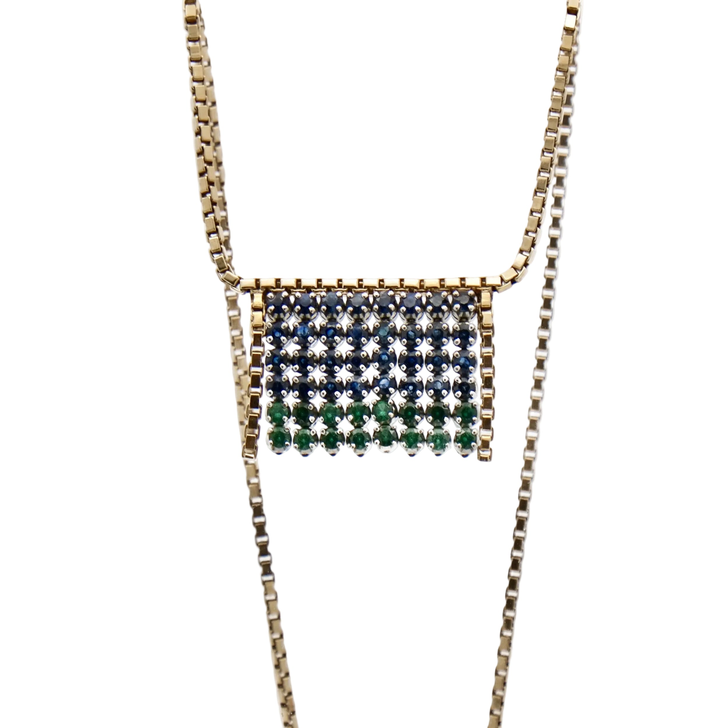 Collier à franges d'émeraudes et saphirs