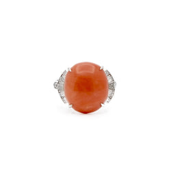 Bague corail, platine et diamants