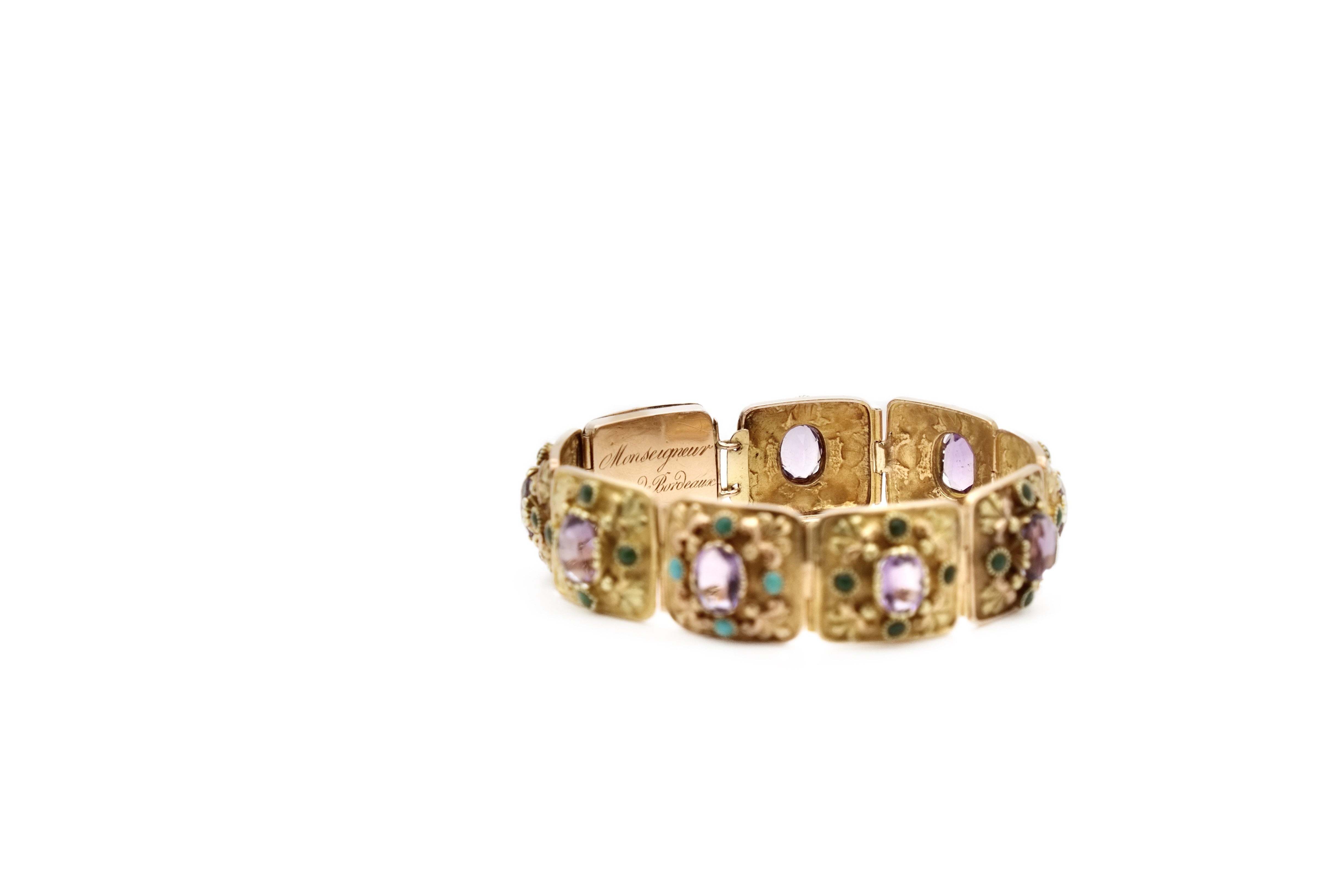 Bracelet ancien améthystes et turquoises