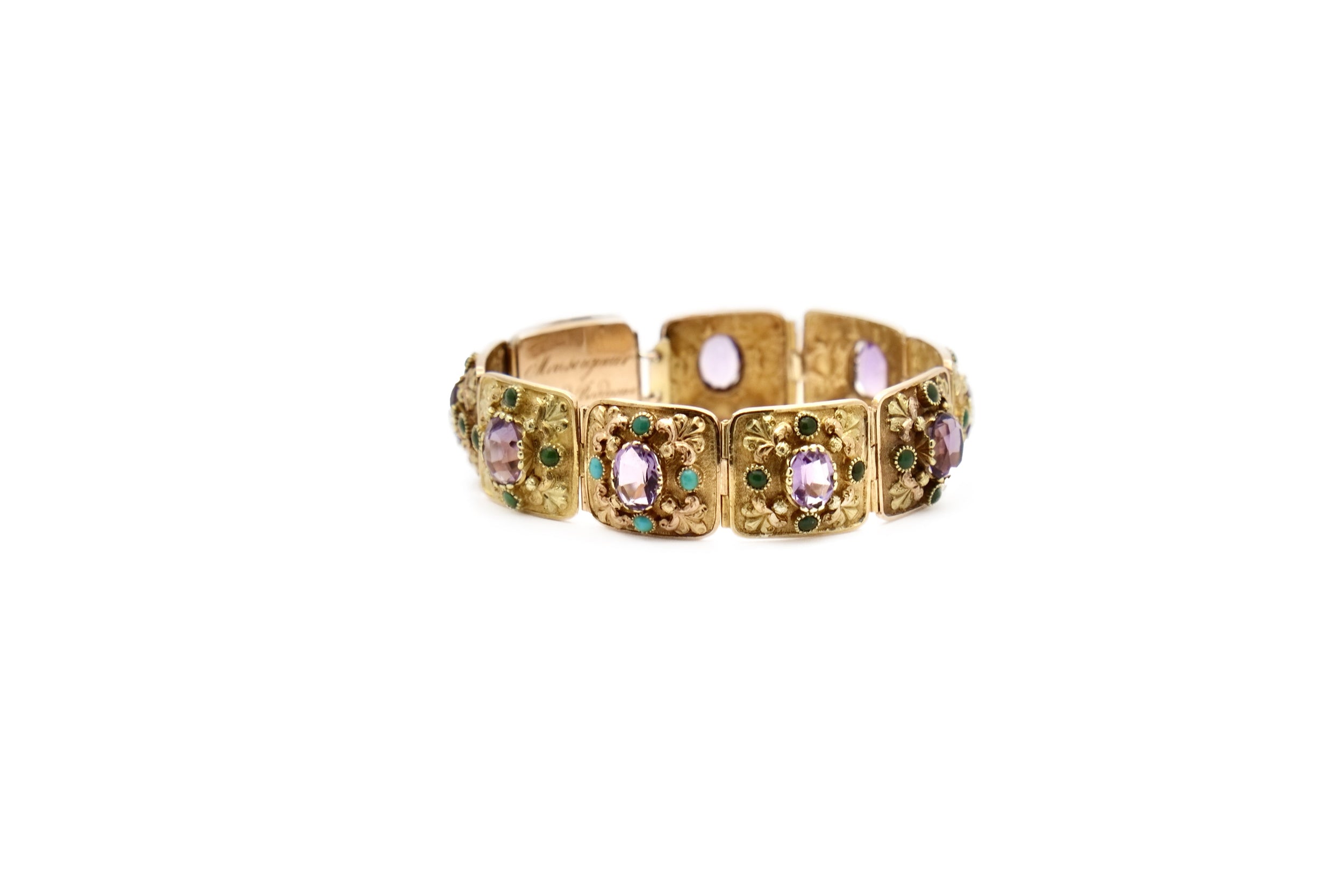 Bracelet ancien améthystes et turquoises