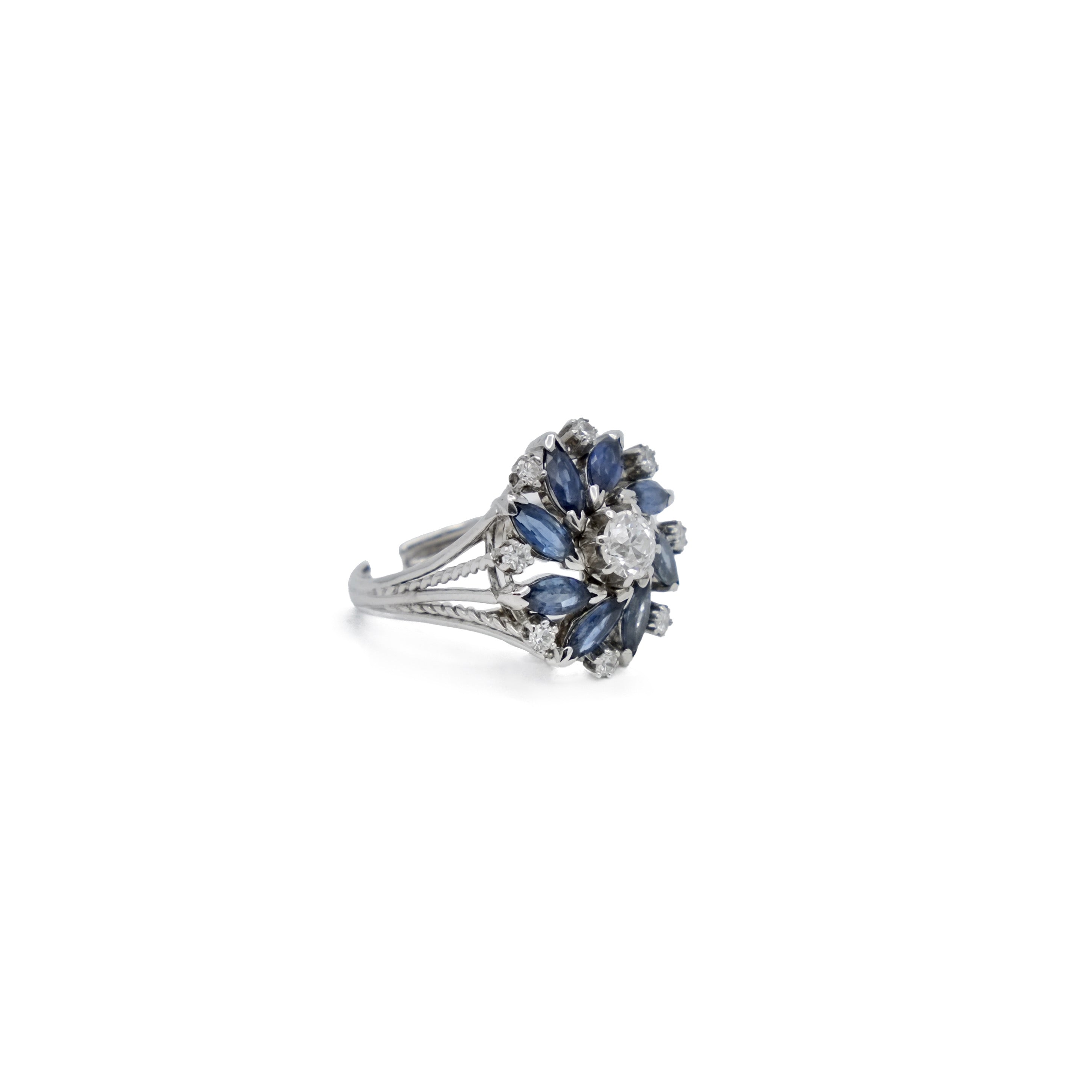 Bague fleur saphirs et diamant