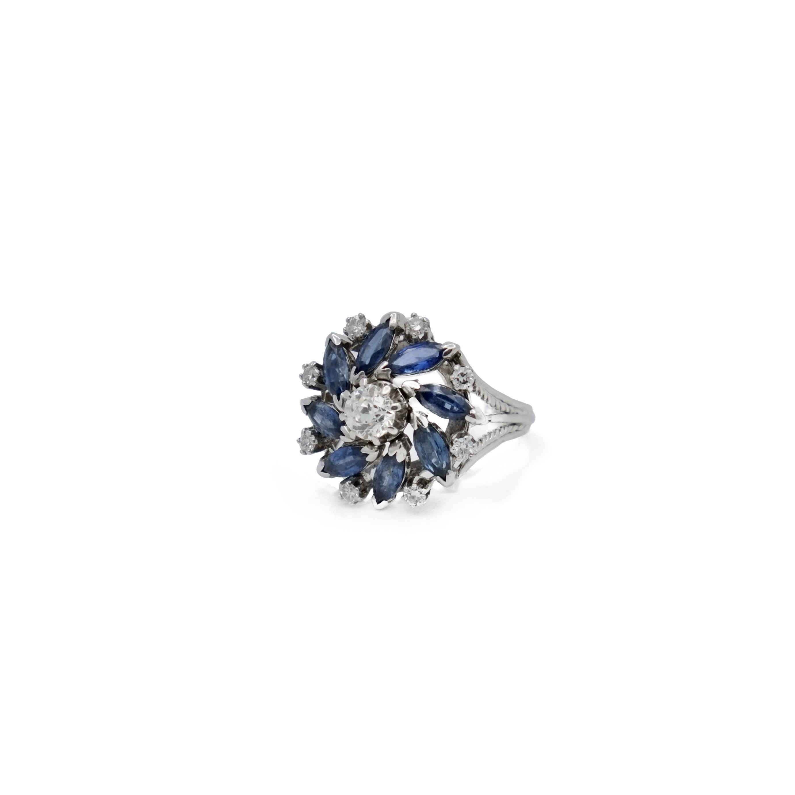 Bague fleur saphirs et diamant