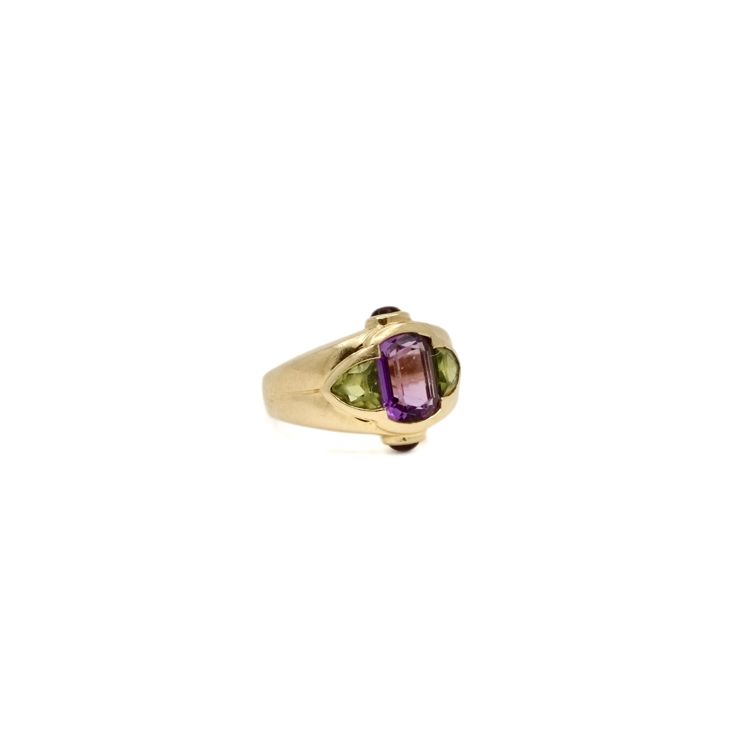 Bague Lilas en or jaune et améthyste et péridots