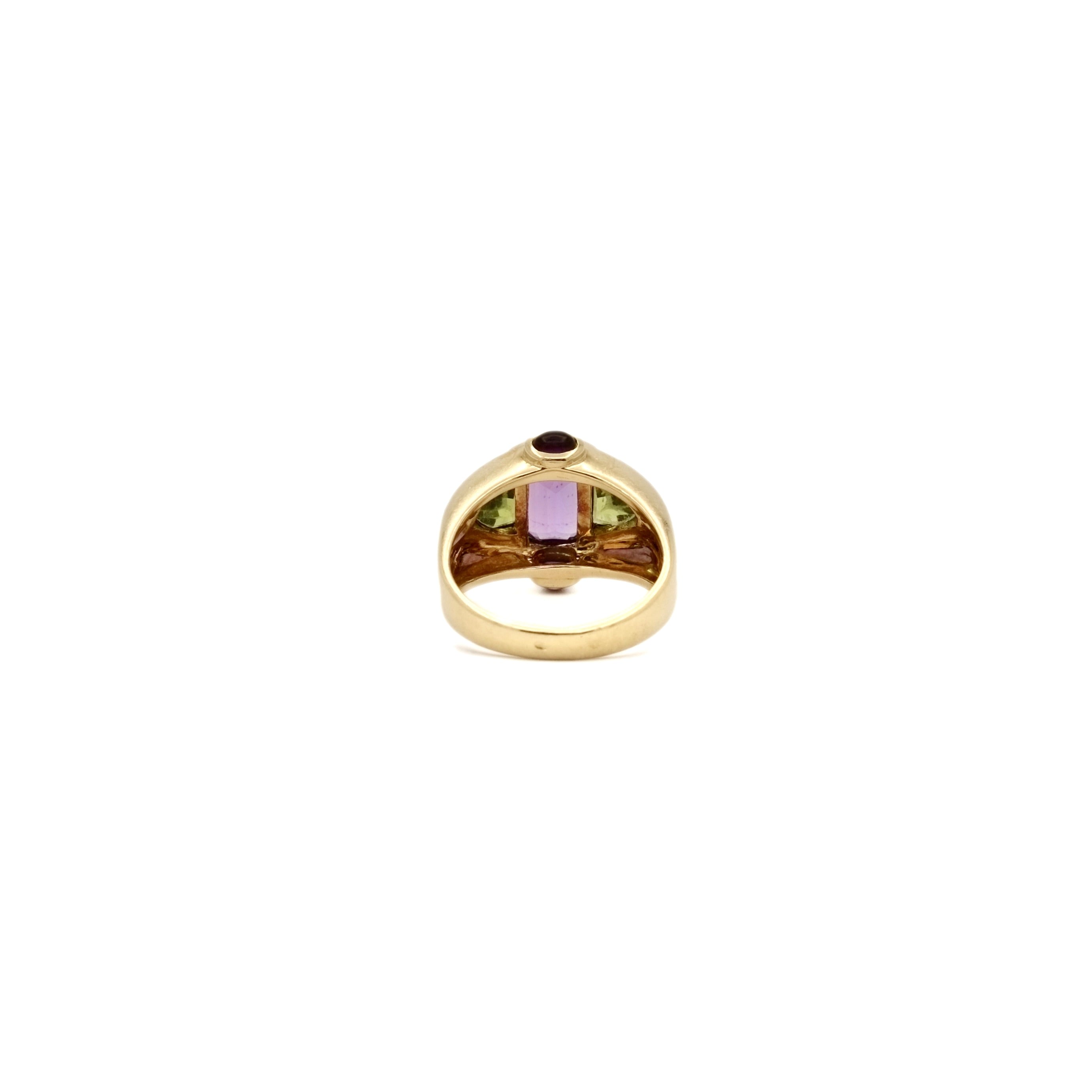 Bague Lilas en or jaune et améthyste et péridots