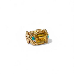 Bague cocktail citrine et turquoise