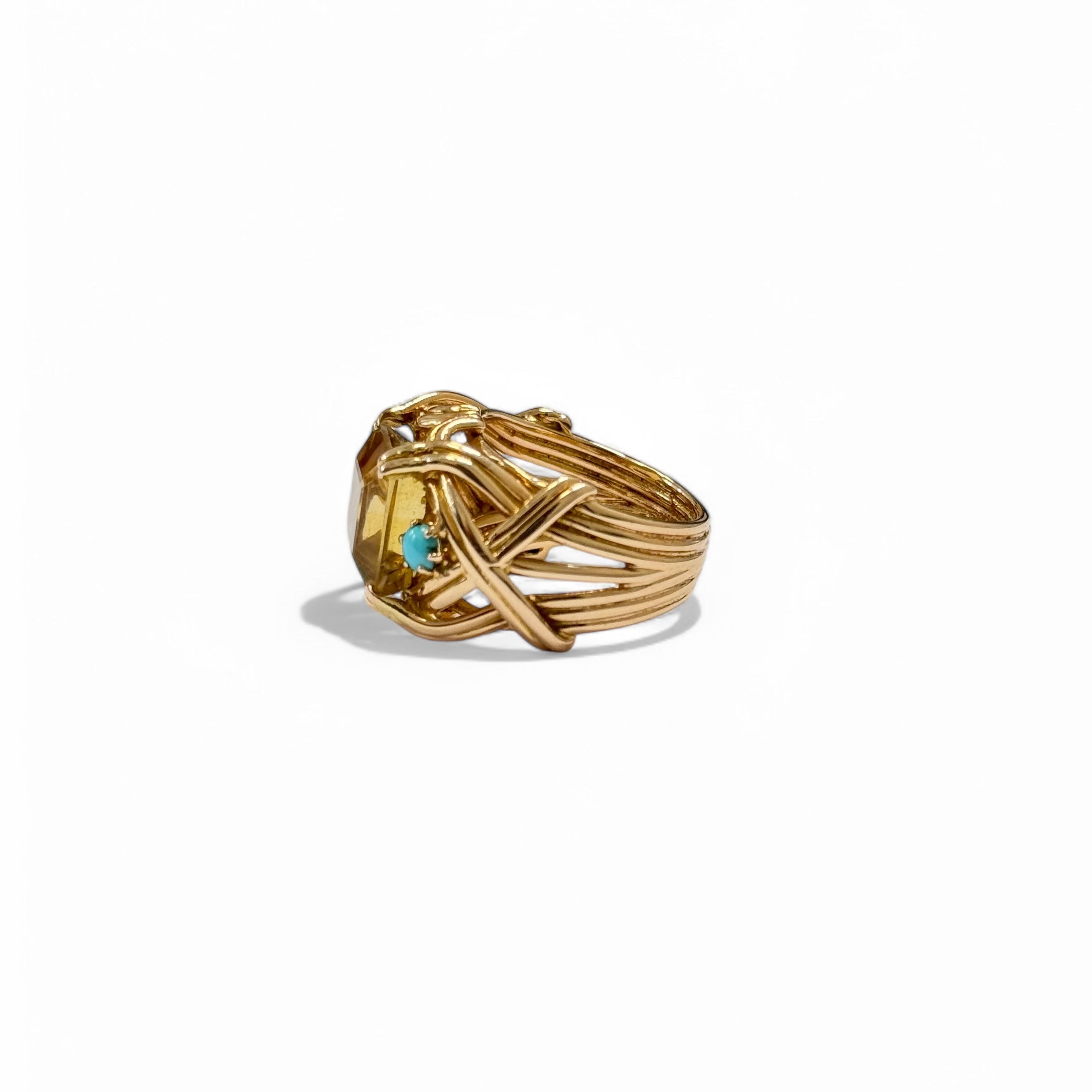 Bague cocktail citrine et turquoise