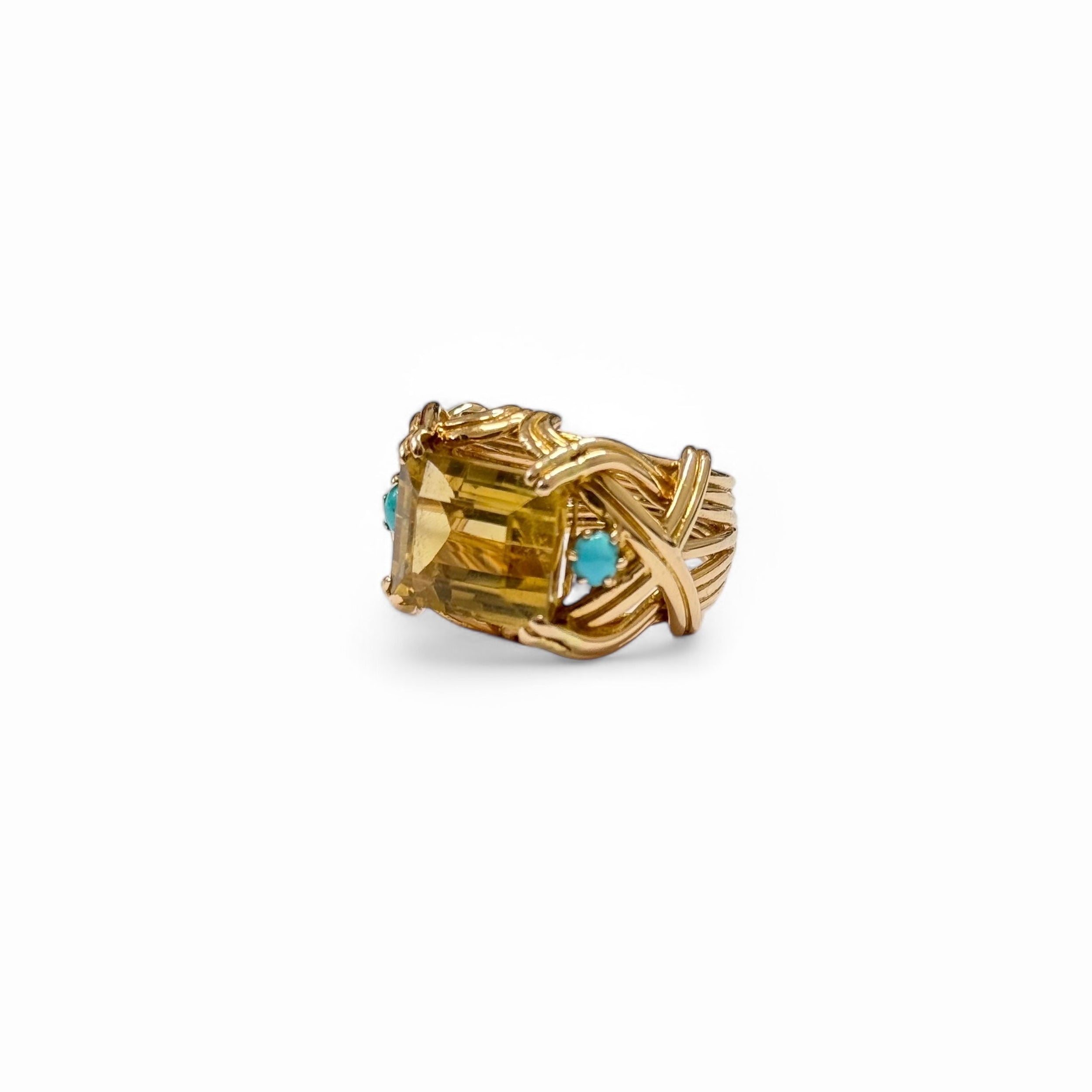 Bague cocktail citrine et turquoise