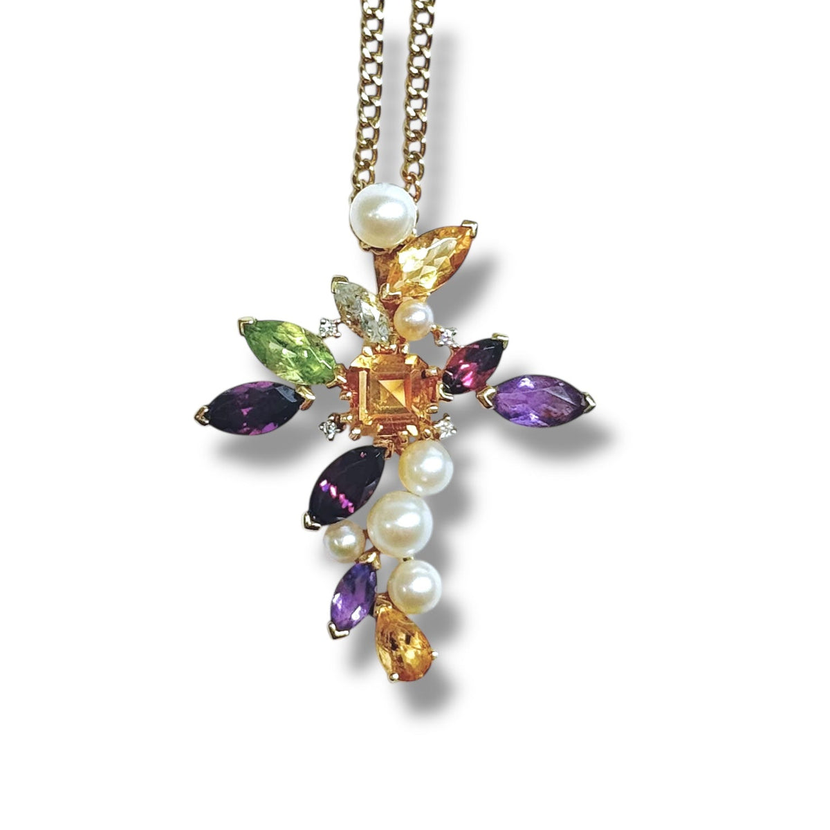 Pendentif croix multigemmes