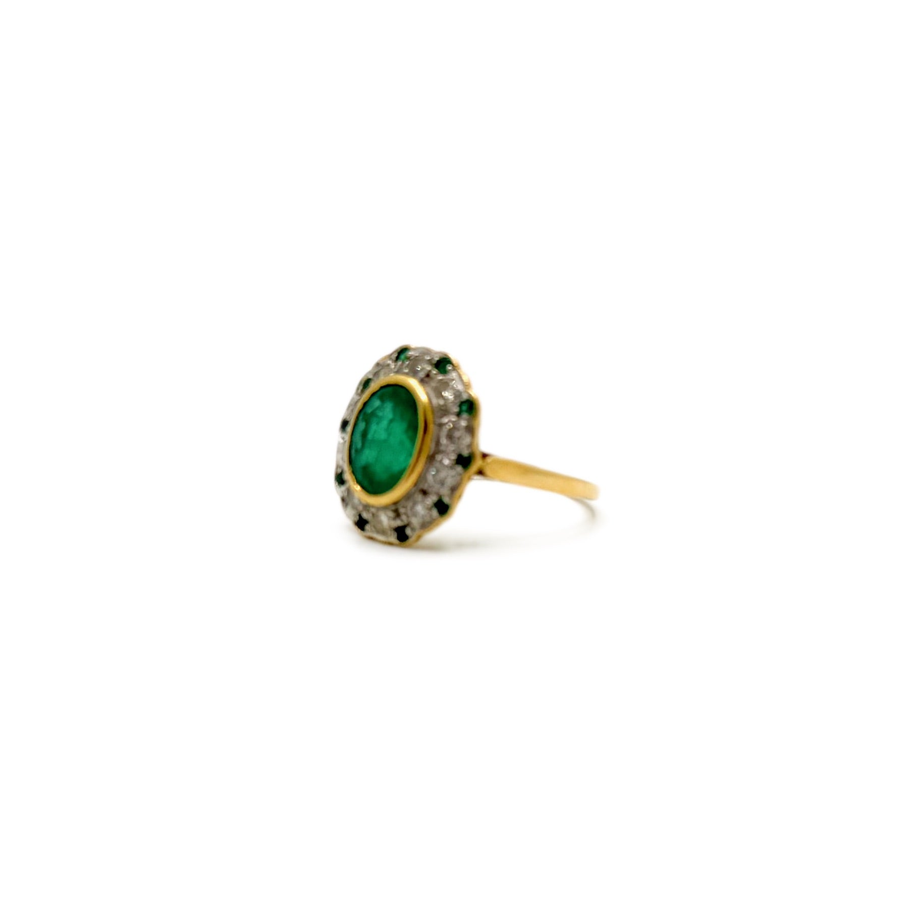 Bague ancienne émeraude et diamants